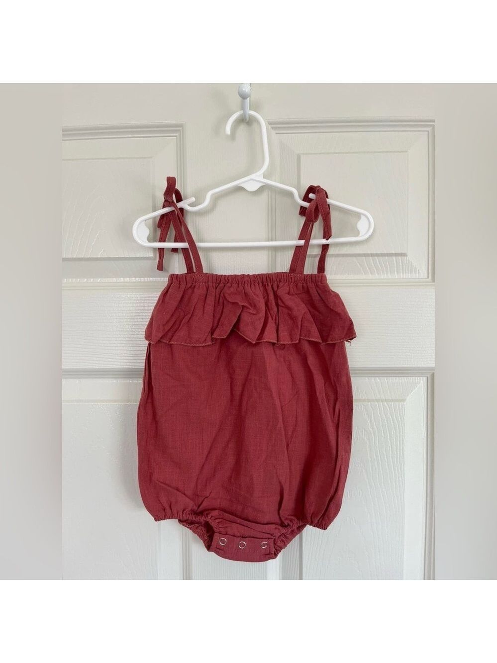 12m 18m Baby Romper Kids Ruffled Red Bubble Romper With Tie‎ Straps Summer